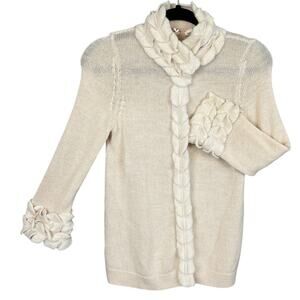 Anthropologie Moth Wool Cardigan Ivory Applique' Size S Boho Fall Winter